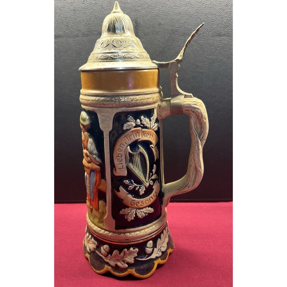 VINTAGE German Beer Stein Music Box with Pewter Lid RARE -‎ GERMANY